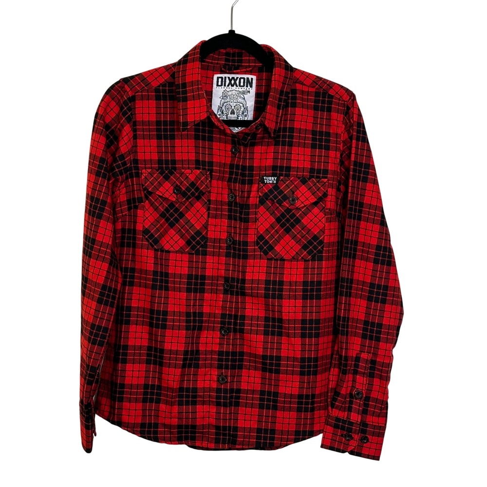 Dixxon Flannel Co. Button Up Shirt Size M Red Black Plaid Tubby Tom's Hot Sauce‎